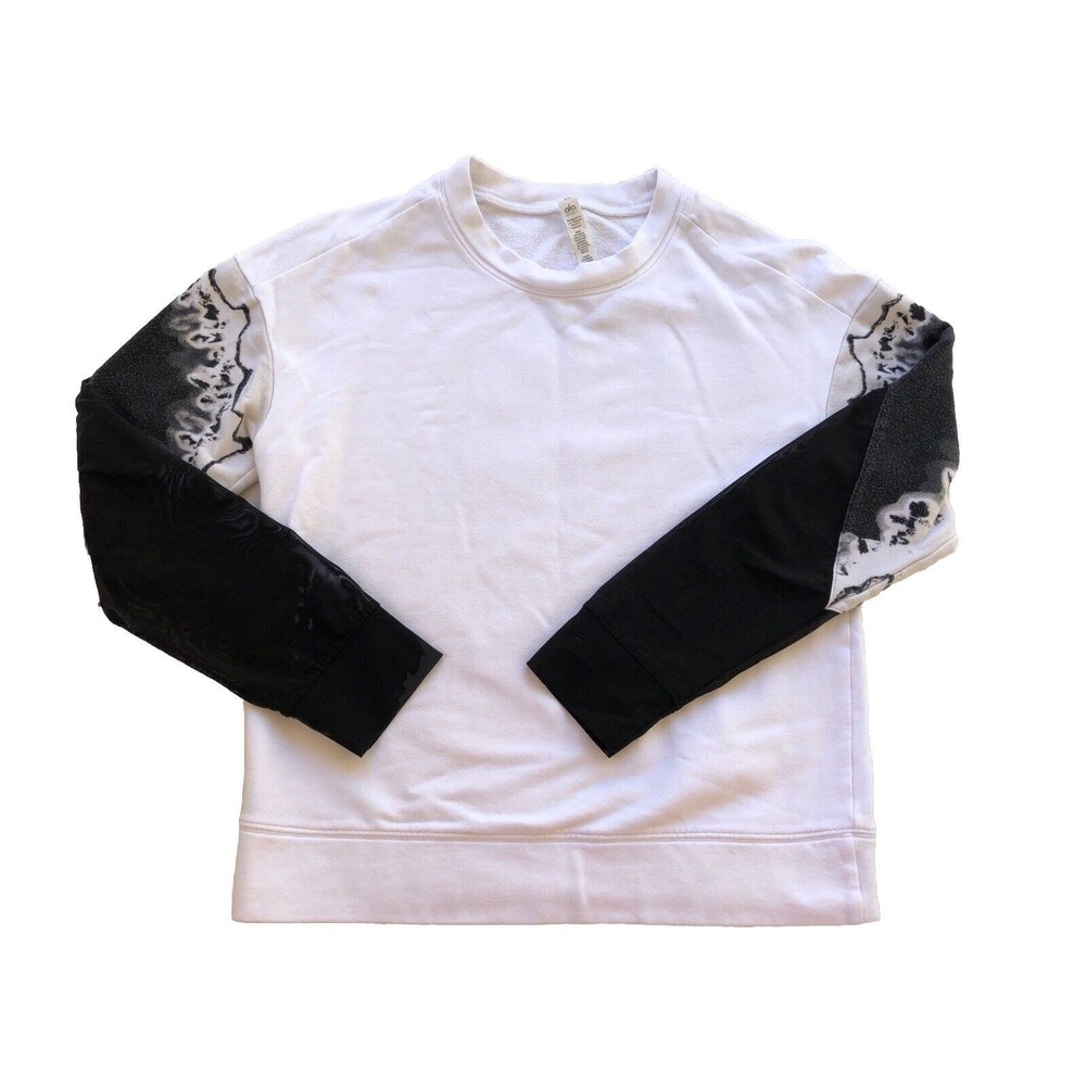 Alo Yoga Felted Crew Swtshrt Long Cuff White Black & Grey Size XS